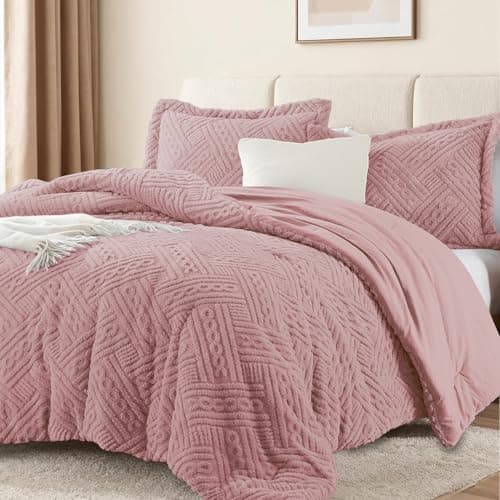 Homelike Moment Fluffy Queen Comforter Set - Pink Fleece Warm Marshmallow Comforters for Winter Queen Size, Luxury Fuzzy Sherpa Comforter Full Size Bed Set 3 Piece - Image 1