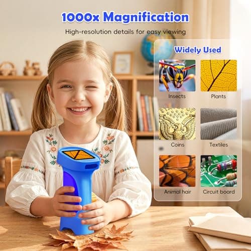 Kids Microscope 1000X, Ahalfcit Handheld Digital Camera with 2.4" HD IPS Screen, Portable Mini Pocket Nature Exploration Toy, STEM Science Learning Gift for 3-12 Year Old Boys and Girls - Thumbnail 5