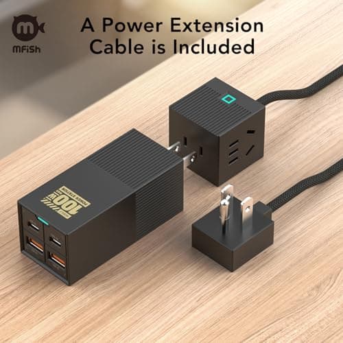 MFish 100W USB-C Charger, Foldable Fast Laptop GaN Charging, 4-Port USB-C & USB-A Wall Charger Power Adapter Ports for 16'' MacBook Pro, Dell XPS, iPhone 17/16/15 Pro Max, Tablet 6-in-1 Power Strip - Thumbnail 6