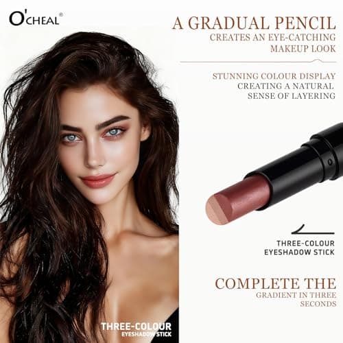 O'CHEAL Three Color Gradient Eyeshadow Stick Matte Shimmer Waterproof Long-lasting Crease-proof & easy to apply, suitable for dailymakeup touch-ups，Eye shadow pen for Make Up 03#Fine Glitter Orange - Thumbnail 2