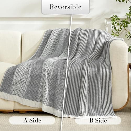 Amélie Home Premium Chenille Throw Blanket, Soft Cozy Luxury Two-Tone Knit Blanket for Couch, Sofa, Chair, Home Decor, Grey & Ivory 50"x60" - Thumbnail 4