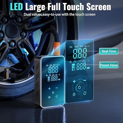 Tire Inflator Portable Air Compressor-150PSI Air Pump for Car, Bike Pump Touch Screen/Gauge/Light, Tire Pump 3X Faster Inflation with Tire Pressure Gauge for Motorcycle, Bike, Ball - Thumbnail 2