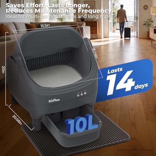 Self Cleaning Litter Box, Automatic Cat Litter Box-APP Control, Open-Design Electric Litter Box, Safety Anti-Pinch, Odor-Free Waste Disposal Includes Trash Bags, Suitable for Multiple Cats, Grey - Thumbnail 2