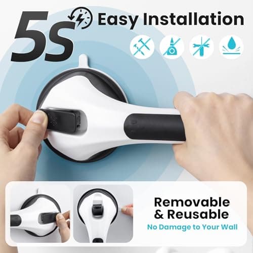 TAILI Shower Grab Bar Glow in The Dark, 16.8 in Grab Bars for Bathtubs, Shower Handles Bath Rails for Seniors and Elderly, Bathroom Safety Grip Removable No Drilling Waterproof Black - Thumbnail 6