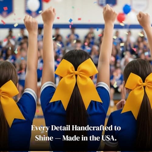 ClassExceed Cheer Bow for Girls, Yellow Hair Bow, Handmade No-Fray Grosgrain Ribbon, Cheerleading Bow for Team, School & Competition - Thumbnail 6