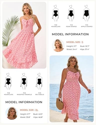 GRACE KARIN Womens Maxi Floral Sundresses Summer Beach Boho Dress Spaghetti Strap Dresses Casual Fashion Clothes with Pockets Pink L - Thumbnail 3