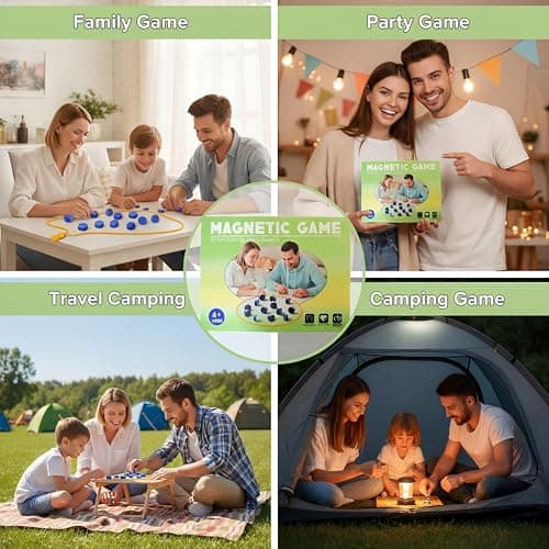 Kiyuycy Magnetic Chess Game Set Strategy Game 20 Large Sturdy Magnetic Pieces,Game with String,for Gatherings,Travel，Camping. 2-4 Players. Strategy Game Blue - Thumbnail 6