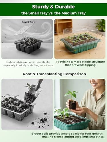 Wuraire Seed Starter Tray 3 Pack with Heating Mat & 24 Full Spectrum LEDs Grow Light – Auto Cycle Timer, Humidity Dome Ventilation Cover, Drainage Holes, Includes Gardening Tools – Green Version - Thumbnail 6
