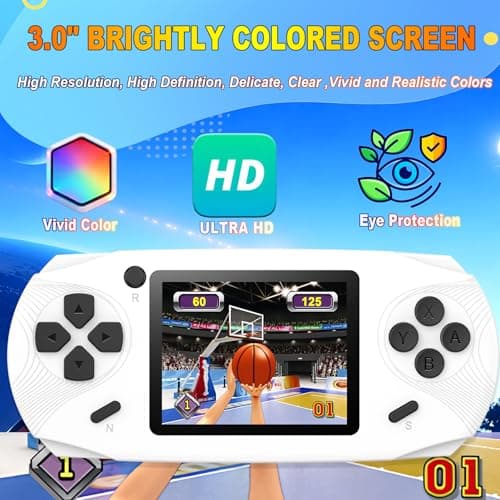Beijue 16 Bit Handheld Games for Kids Preloaded 220 Retro Video Games with 3.0'' Large Screen Portable Rechargeable Electronic Gaming Player Toy Gifts for Boys Girls (White) - Thumbnail 4