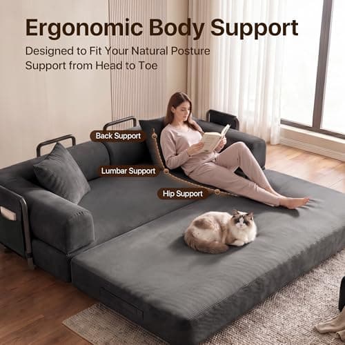 POWERFUEL 5-in-1Convertible Sofa Bed, 79" Compressed Sofa,Corduroy Boneless Couch with Pillow, Comfy Modular Foldable Floor Sleeper Sofa for Bedroom, Living Room, Lounge, Studio,1200 lbs Capacity - Thumbnail 6