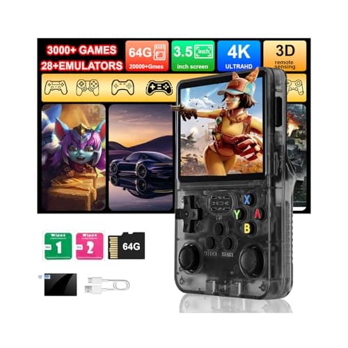 R36S Retro Handheld Game Console, 3.5" IPS Screen Portable Gaming Player, Open Source System, Built-in 64GB TF Card 3000+ Classic Games, 3500mAh Battery, Ideal Gift for Adults Teens Kids - Transparent Black