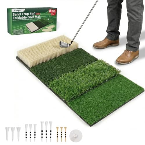 Nesync 4-in-1 Foldable Heavy-Duty Golf Hitting Mat, Sand & Tee Turf, Anti-Slip Backing，for Swing/Chip/Putting Practice，Golf Practice Mat with Golf Mat Tees - Image 1