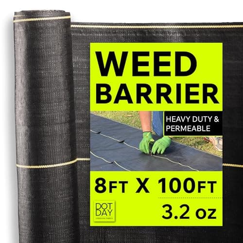 Weed Barrier Fabric Heavy Duty 8ft x 100ft, 3.2 oz Woven Landscape Fabric for Gardens, Raised Beds & Landscaping, UV-Stabilized Permeable Ground Cover with Yellow Planting Guides, Black, DOTDAY Shield