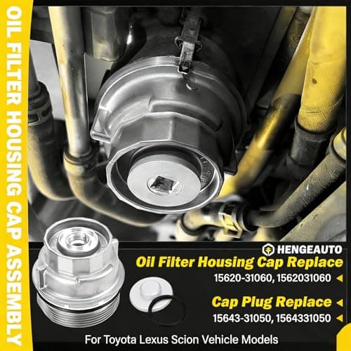 Aluminum Oil Filter Housing Cap Assembly 15620-31060 with Drain Plug 15643-31050 O-Ring Seal - Compatible with Toyota Camry RAV4 Highlander Tacoma 4Runner Lexus ES350 RX350, Replace 04152-YZZA1 Filter - Thumbnail 3
