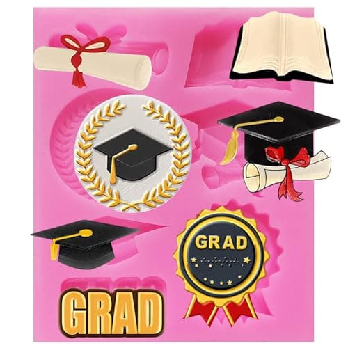Chocolate Molds Graduation Candy Silicone Molds Fondant Tools for Graduation Cake Topper Decorations Cupcake Toppers Congratulations Congrats Grad Cap Diploma Class of 2026 Party Favors, 7 Cavities - Image 1