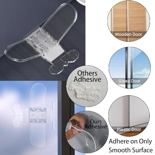 Bstsilver Sliding Door Lock, Slide Glass Closet Stopper, Child Safety Window Latch, Toddler Babyproofing Petproof Security Slider Stop Easy Install, Strong Adhesive for Patio Balcony, 2 Pack, Clear - Thumbnail 3