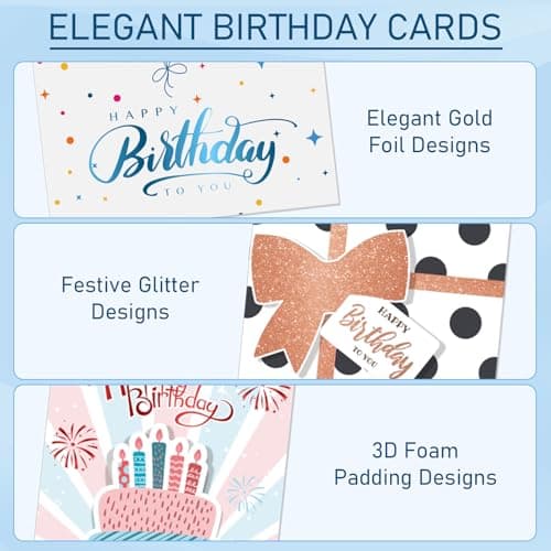 14 Pack 3D Handmade Birthday Cards Bulk with Envelopes, Unique Greeting Cards for Women & Men, 4.7×6.8 Inch, Gold Foil, Glitter, Happy Birthday Cards with Printed Messages – For Friends, Family, Coworkers - Thumbnail 5