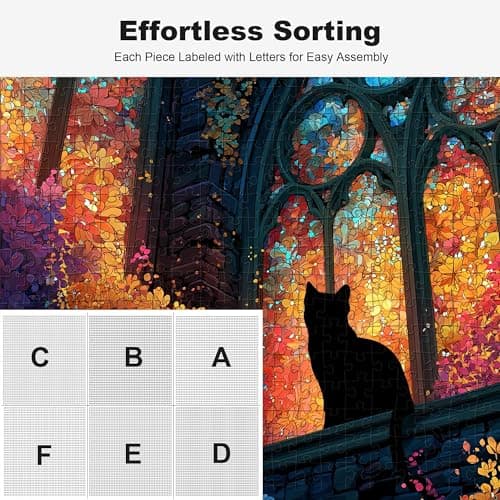 Teemosreal Puzzles for Adults 1000 Pieces, Stained Glass Cat Fantasy Night Moon Scene, Challenging Puzzle Game with Poster, Matte Finish, Interlock Perfectly Frameable Wall Decor Gift - Thumbnail 5