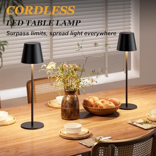 Kakanuo Cordless Table Lamp Rechargeable Black - KK 2 Pack 5000mAH Battery Operated Lamp for Counter, 3 Color Stepless Dimming Wireless Lamp for Dining Kitchen, Outdoor Patio, Touch Control - Thumbnail 4