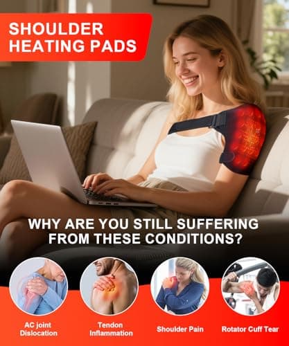 Shoulder Heating Pads for Pain Relief - Jade Stone Heated Shoulder Wrap with 3 Temperature Settings, Ideal for Rotator Cuff, Shoulder Soreness Relief at Home,Office - Thumbnail 2