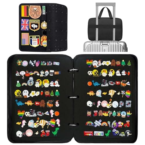 Mi Ya Mi Lai Extra Large Pin Display Book for Collectors,Portable 3 Ring Binder,Double Sided Felt Pages,Holds 300+ Pins & 50 Patches, Detachable Organizer (Black) - Image 1