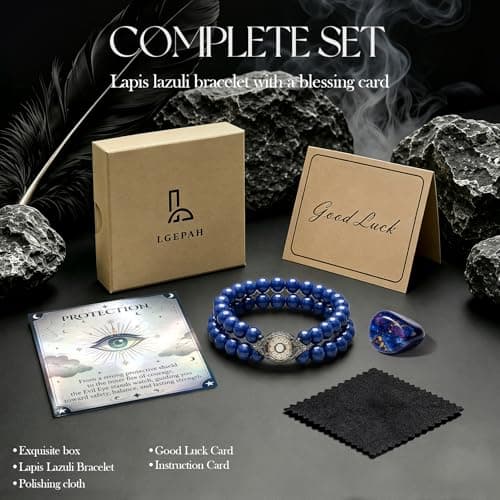 Evil Eye Bracelets for Men, 8MM Black Obsidian Lapis Lazuli Tiger Eye Stretch Beaded Protection Bracelet Guardian Jewelry Gifts with Meaning Card Meaningful Gift for Him (Birthday/Graduation/New Job) - Thumbnail 6
