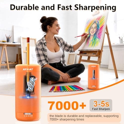 AFMAT Electric Pencil Sharpener, Fully Automatic Pencil Sharpener, Auto in & Out, Rechargeable Hands-Free Sharpeners for Jumbo & Colored Pencils (6.5-12mm), Portable for Home/Classroom/Office PSC2 - Thumbnail 3