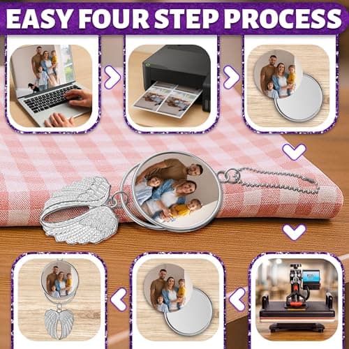 12 Pcs Angel Wings Sublimation Blanks – Double-Sided Sublimation Memorial Blanks | Holds 1.6" Round Photo – Aesthetic Design, Easy Print | DIY Keepsake & Gift Giving | Graduation Tassel Photo Charm - Thumbnail 5
