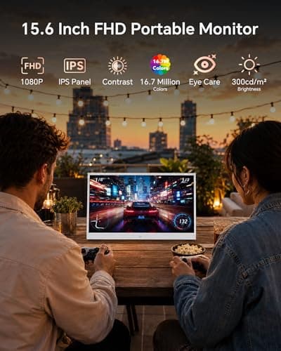 KTC Portable Monitor 15.6 Inch, FHD 1080P Travel Laptop Monitor Extender with USB-C HDMI, Ultra-Slim IPS HDR Display with Cover&Speakers, Second Screen for Laptop Computer Phone Xbox Mac Switch, H15F8 - Thumbnail 2