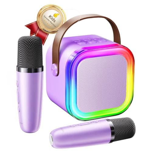 Kinglucky Kids Karaoke Machine with 2 Wireless Mics for Girls Age 3-12, Premium Sound & 5 Fun Voice Effects, Fun Birthday & Easter Toy, Safe & Durable Bluetooth Speaker (Purple) - Image 1