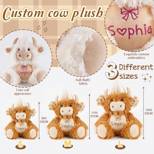 MYPHNEX Personalized Highland Cow Stuffed Animal for Girls, Custom Plush Highland Cow Baby Stuff with Name, Toys for 1 2 3 Year Old Baby Girl Boy, Customized Birthday Gifts for Infant Toddler Newborn - Thumbnail 5