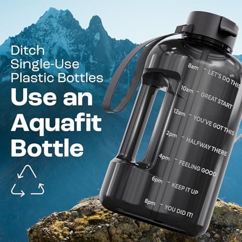 AQUAFIT Half Gallon Water Bottle with Time Marker - Straw & Chug Lid - BPA Free Gym Water Bottle with Straw - Big Gallon Jug (Blue Skies, 64 oz - 2 Lids) - Thumbnail 6