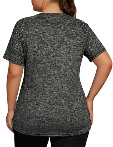 Hithymo Workout Clothes for Women Plus Size, Short Sleeve Gym Tops Loose Fit Tunic Length Crewneck Quick Dry Lightweight Moisture Wicking Breathable Yoga Running Tshirts Dark Grey - Thumbnail 4