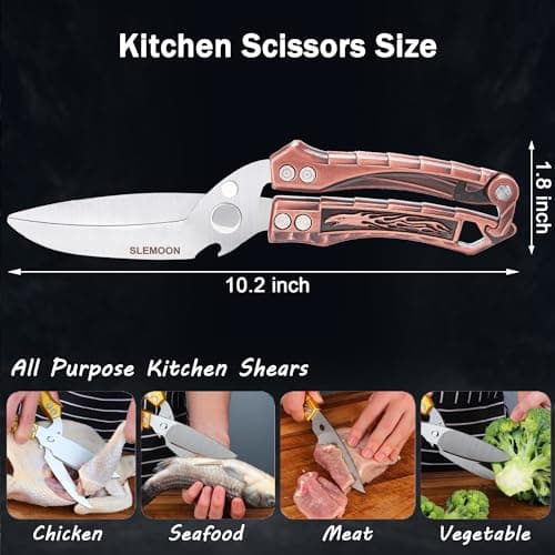 SLEMOON Kitchen Shears Heavy Duty Poultry Shears for Bone,Chicken,Turkey,Meat,Fish and Pizza Cutting Board Kitchen Scissors All Purpose for Food Ideal for Chef and Home Cooking,Dishwasher Safe Bronze - Thumbnail 5