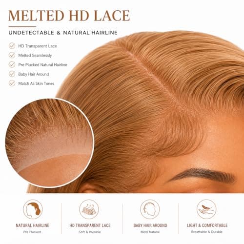 ROOMOOD 27# Ash Blonde Human Hair Lace Frontal Wig Body Wave 180% Density 13x6 Lace Front Wig Pre Plucked Natural Hairline for Women（20inch） - Thumbnail 3