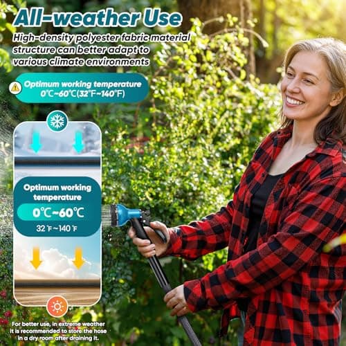 BAZOLOTA Garden Hose 100FT Non-Expanding, Lightweight Hose With 10-Function Nozzle, Leak-Proof No-Knot, Easy to Carry, Wear-Resistant, Sturdy 3/4GHT Flexible Water Hose for Outdoor (Black with Nozzle) - Thumbnail 6