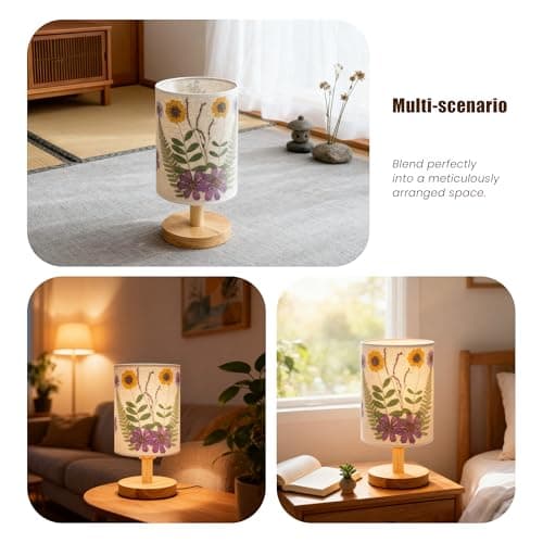 Xmpmrb Artisan Crafted Floral Pressed Nightstand Lamp - Handmade Vintage Table Light with Adjustable Warm Glow for Bedroom, Office, or Living Room Decor (Purple) - Thumbnail 5