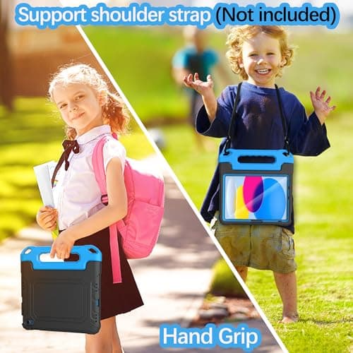 YIHE Kids Case for iPad (A16) 11th Generation 11 Inch 2025 & iPad 10th Generation 10.9 inch 2022, with Built-in Screen Protector and Handle Stand, Full Body Shockproof Protective Cover, BlackBlue - Thumbnail 6