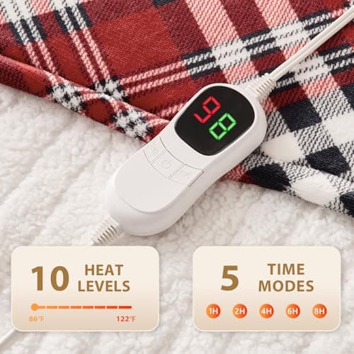 HomeMate Electric Blanket Heated Full Size - 72“x84“ Ultra Soft Cozy Flannel Heating Blanket with 10 Fast Heat Levels 8 Hours Auto Off Over-Heated Protection ETL Certification Keep Warm in Home Office - Thumbnail 4