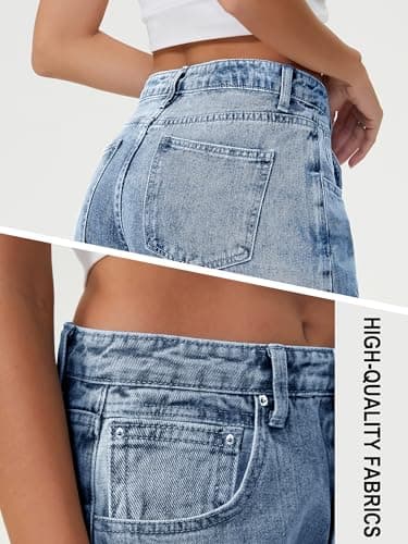 HDLTE Women Wide Leg Jeans Junior High Waist Baggy Jean Loose Boyfriends Jeans Blue Washed - Thumbnail 6
