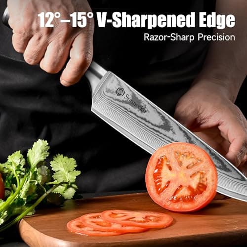 Sunnecko 8 Inch Chef Knife, Japanese Damascus VG10 Professional Kitchen Blade for Meat Vegetable Slicing, Ultra Sharp Cooking Tool with Manual Sharpener & Gift Box Packaging, Multi-purpose Chefs Knife - Thumbnail 2