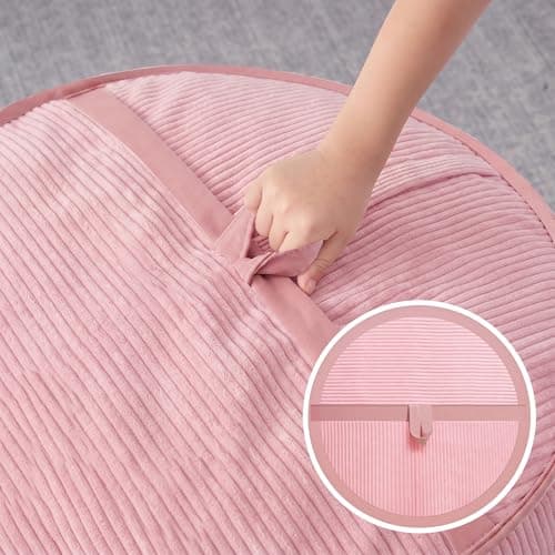 HABUTWAY Bean Bag Chair, 5FT Giant Bean Bag Chair with Memory Foam, Ultra-Soft Corduroy Cover & Zipper Design, Portable Handle – Comfy Bean Bag Sofa for Living Room, Bedroom, No Assembly - Pink - Thumbnail 4