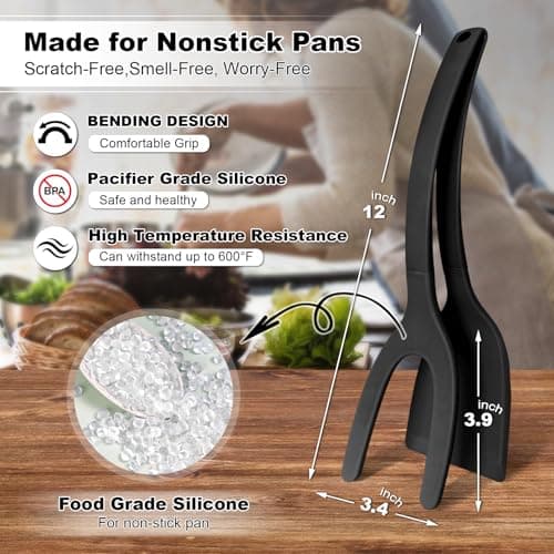 Silicone Spatulas, High Heat Resistant BPA Free Cooking Tongs, Silicone Kitchen Utensils, Spatula Tong, Egg Flipper Spatula for Non Stick Frying Pan, Ideal Cookware for Fish, Eggs, Pancakes - Thumbnail 2