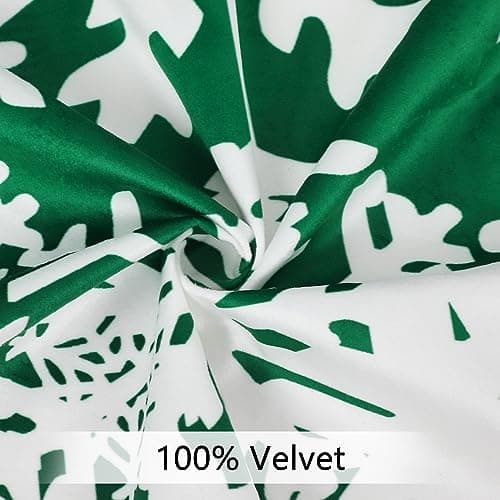 CAROMIO Christmas Kitchen Curtains, Green Velvet Cafe Curtains, Floral Snowflake Decoration, Thermal Insulated Room Darkening (26" W x 24" L, Set of 2) - Thumbnail 5