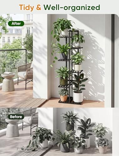ROSSNY 48 Inch Tall Plant Stand Indoor, 6 Tier 7 Potted Bamboo Plant Stands for Indoor Plants, Corner Plant Stand, Tiered Plant Stands, Plant Shelf For Indoor, Planter Holder for Multiple Plants Indoor, Black - Thumbnail 5