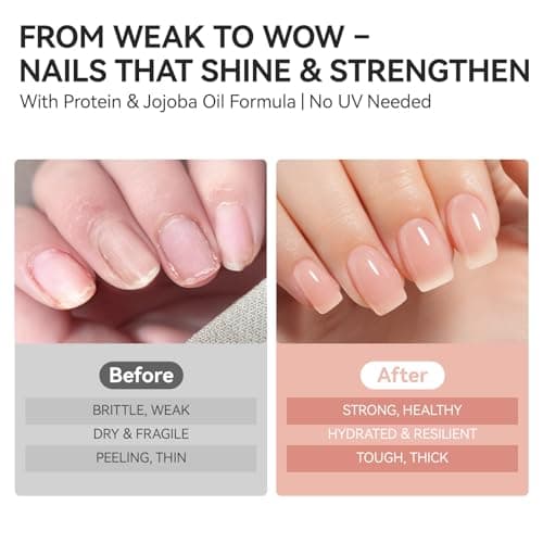gelike ec Protein Nail Strengthener and Growth Polish: Nude Blush 15ml 6 in 1 Natural Nail Hardener Extra Strong and Growth - Nail Polish Hardener for Weak and Damaged Nails - Thumbnail 5