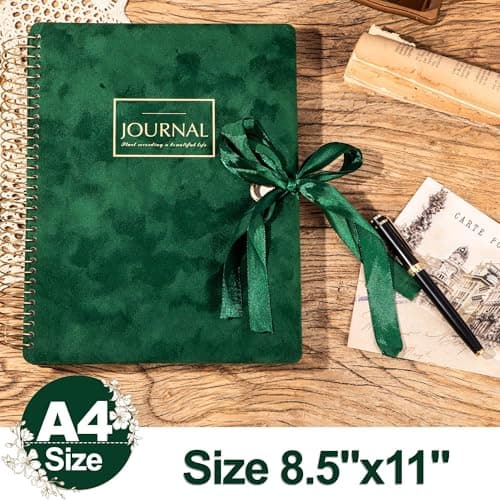 FLYING EAGLE 300 Pages Thick Spiral Notebook Journaling Notebooks Vintage Velvet Journal for Women Men A4 Lined Journals for Writing with Gift Box, 8.5 x 11in, Green - Thumbnail 6
