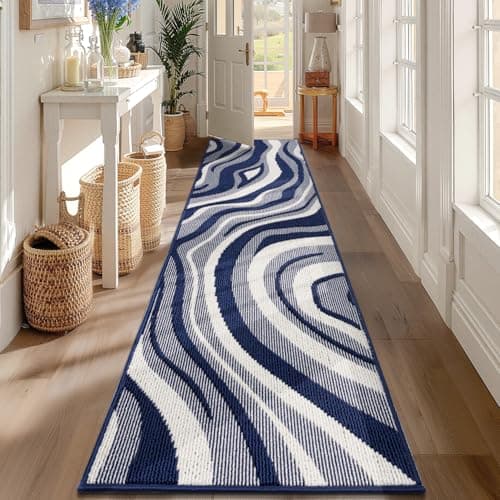 Yamaziot Washable Hallway Runner Rug 2x8 – Non Slip Modern Abstract High-Low Textured Kitchen Runner Rug, Boho Carpet Runner for Kitchen, Entryway, Bedroom, Laundry, Navy Blue - Image 1