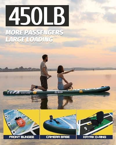 ESUP 11’6 ×34" Wide Inflatable Paddle Board with SUP Accessories, Extra Stable Stand Up Paddleboard for 2+1 Persons/Family/Beginner/Yoga, w/Shoulder Strap All-Round Sup Paddle Boarding (Greenery) - Thumbnail 4