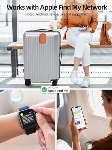 Luggage Tags, Works with Apple Find My, Smart Luggage Tag for Suitcases, Leather Bag Tag for Travel, Suitcase Tag with Privacy Flap, Anti-Lost Luggage Tracker, Travel Essentials, Rechargeable, Orange - Thumbnail 2